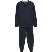 Tom Tailor Schlafanzug "Milos", Herren, Gr. 56 (XXL), blau (blau, dunkel, uni), Obermaterial: 100% Baumwolle, unifarben, normal, V-Ausschnitt, Rippbündchen, Homewear-Sets Schlafanzug