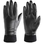 PEARLWOOD Lederhandschuhe "ARMA", Damen, Gr. 7.5, schwarz, Schafsleder, Handschuhe Lederhandschuhe, mit Wollanteil, weiches Innenfutter aus Fleece