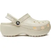 Crocs Schuhe Classic Platform Glitter Clog W Chalk 2072410WV