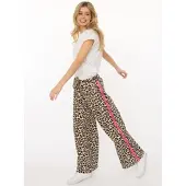 Zwillingsherz Sweathose "Leo", Damen, Gr. S/M, N-Gr, braun (beige), Sweatware, Obermaterial: 50% Baumwolle, 50% Polyester, Hosen Sweathose, Leo Muster, pinker Streifen an der Seite, Eingriffstaschen