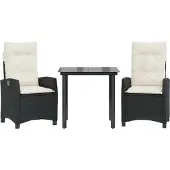 Syfax 3-tlg. Garten-Essgruppe mit Kissen Schwarz Poly Rattan