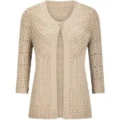 Goldner Strickjacke "Kurzgröße Elegante Strickjacke mit Rippenblende", Damen, Gr. 20, beige, Obermaterial: 100% Baumwolle CO., gerade, V-Ausschnitt, Strickjacken Strickjacke, figurschmeichelner Style
