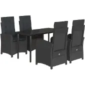 Syfax 5-tlg. Garten-Essgruppe mit Kissen Schwarz Poly Rattan