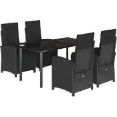 Syfax 5-tlg. Garten-Essgruppe mit Kissen Schwarz Poly Rattan