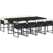 Syfax 9-tlg. Garten-Essgruppe mit Kissen Schwarz Poly Rattan
