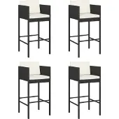 Syfax Barhocker 4 Stk. mit Kissen Schwarz Poly Rattan