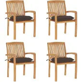 The Living Store Stapelbare Gartenstühle mit Kissen 4 Stk. Massivholz Teak