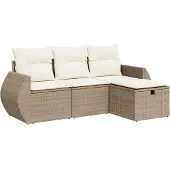 Syfax 4-tlg. Garten-Sofagarnitur mit Kissen Beige Poly Rattan