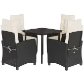 Syfax 5-tlg. Garten-Essgruppe mit Kissen Schwarz Poly Rattan