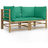 Syfax Garten-Ecksofas mit Grünen Kissen 2 Stk. Bambus