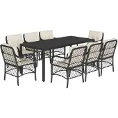 Syfax 9-tlg. Garten-Essgruppe mit Kissen Schwarz Poly Rattan