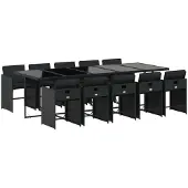 Syfax 11-tlg. Garten-Essgruppe mit Kissen Schwarz Poly Rattan
