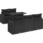 Syfax 6-tlg. Garten-Sofagarnitur mit Kissen Schwarz Poly Rattan