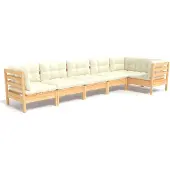 Syfax 6-tlg. Garten-Lounge-Set mit Creme Kissen Kiefernholz