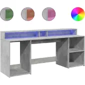 Syfax LED-Schreibtisch Betongrau 200x55x91 cm Holzwerkstoff