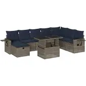 Syfax 9-teiliges Gartensofa-Set mit Kissen, grau, Polyrattan
