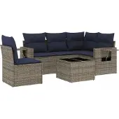 Syfax 6-teiliges Gartensofa-Set mit Kissen, grau, Polyrattan