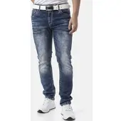 Cipo & Baxx Slim-fit-Jeans , Herren, Gr. 32, Länge 34, blau, Denim/Jeans, Obermaterial: 98% Baumwolle, 2% Elasthan, Abriebeffekte, slim fit knöchellang, Jeans Slim-fit-Jeans