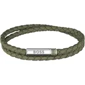 BOSS Armband "ARES SUMMER", grün (khaki, edelstahlfarben), Armbänder, 19cm, Edelstahl Nylon, Edelstahl, Nylon, Armband, Emaille