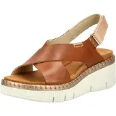 Pikolinos für Damen. W0K-0606C1 Braune Gomera Keilsandaletten aus Leder (37), 3 bis 5 cm, Klettverschluss, Lässig