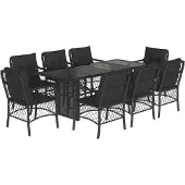 Syfax 9-tlg. Garten-Essgruppe mit Kissen Schwarz Poly Rattan