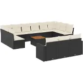 Syfax 14-tlg. Garten-Sofagarnitur mit Kissen Schwarz Poly Rattan