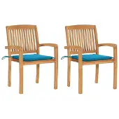 Syfax Gartenstühle 2 Stk. mit Blauen Kissen Massivholz Teak