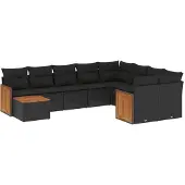 Syfax 10-tlg. Garten-Sofagarnitur mit Kissen Schwarz Poly Rattan