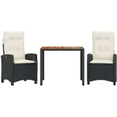 Syfax 3-tlg. Garten-Essgruppe mit Kissen Schwarz Poly Rattan