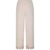 Goldner Stoffhose "Kurzgröße Sommerhose mit floraler Spitze", Damen, Gr. 21, K-Gr, beige (stein), Obermaterial: 88% Baumwolle CO. 12% Leinen LI., weit, Hosen Stoffhose, Stickerei am Beinabschluß