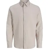 Jack & Jones Langarmhemd "JJEBREEZE LINEN BLEND SHIRT L/S SN", Herren, Gr. XL, N-Gr, beige (string), Web, Obermaterial: 70% Baumwolle, 30% Leinen, unifarben, Hemden Langarmhemd, mit Knopfleiste