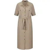 Goldner "Leinenkleid im Safari-Look" Brusttaschen figurschmeichelender Schnitt
