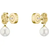 BOSS Paar Ohrstecker "DOUBLE B MIRELLE", gold (gelbgoldfarben, edelstahlfarben, weiß), Ohrringe, Damen, Edelstahl Perlen, Edelstahl, Perlen, Paar Ohrstecker, mit Kunststoffperle