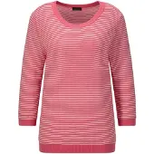 Goldner Rundhalspullover "Kurzgröße Halbarm Ringelpullover aus Baumwolle" Rundhalsausschnitt