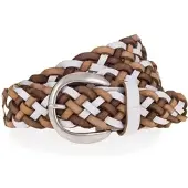 Tamaris Flechtgürtel "Dana Silver", Damen, Gr. 85, weiß (weiß, varied), Rindsleder, Flechtoptik, mehrfarbig, Gürtel Flechtgürtel, mit individueller Längenverstellung, aus Rindsleder, 3 cm breit