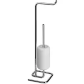 Gessi Goccia Standkombination Papierrollenhalter und Toilettenbürstengarnitur aus GRES weiß, 38067147, Farbe: Chrom gebürstet