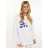 Zwillingsherz Hoodie "Smile Smile Smile", Damen, Gr. L/XL, weiß, Sweatware, Obermaterial: 50% Baumwolle, 50% Polyester, Sweatshirts Hoodie, Rundhals, Stickerei in Neon, fröhliche Botschaft