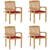 The Living Store Stapelbare Gartenstühle mit Kissen 4 Stk. Massivholz Teak