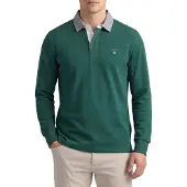 Gant für Herren. 2004082 Grünes Chambray-Poloshirt (3XL), Lässig, Baumwolle, Langarm