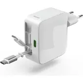 Hama Schnellladegerät GaN, 2x USB-C, ausziehbares Ladekabel, PD, 30 W, W