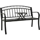 The Living Store Gartenbank mit Tisch Schwarz 120 cm Stahl
