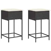 Syfax Garten-Barhocker mit Kissen 2 Stk. Schwarz Poly Rattan
