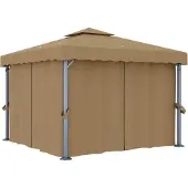 Syfax Pavillon mit Vorhang 3x3 m Taupe Aluminium