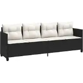 Syfax Sonnenliege mit Kissen Schwarz Poly Rattan