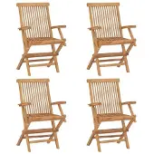 Syfax Gartenstühle mit Grauen Kissen 4 Stk. Massivholz Teak