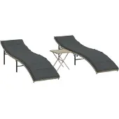 Syfax Sonnenliegen 2 Stk. mit Tisch Hellgrau Poly Rattan