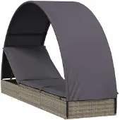 Syfax Sonnenliege mit Runddach Grau 211x57x140 cm Poly Rattan