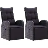Syfax Gartensessel mit Kissen 2 Stk. Verstellbar Schwarz Poly Rattan