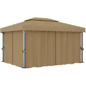 Syfax Pavillon mit Vorhang 4x3 m Taupe Aluminium