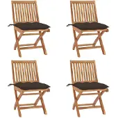 Syfax Klappstühle mit Kissen, 4-teilig, Massivholz Teakholz